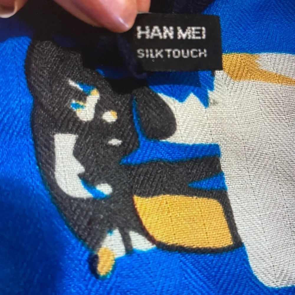 Vintage HanMei Blue and Black Patterned Scarf